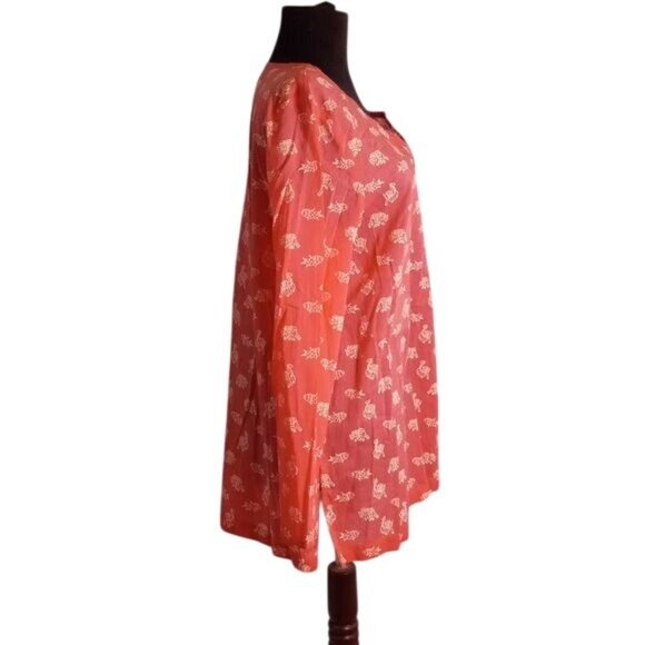 J. Jill Size M Womens Coral Elephant Fish Print Long Sleeve Blouse - Picture 4 of 7